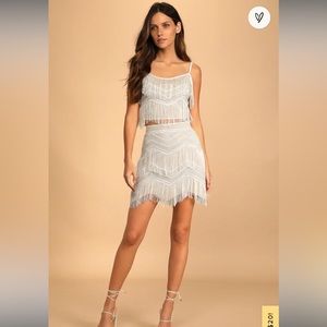 Soiree of the Decade White Sequin Fringe Two-Piece Mini Dress Size Small